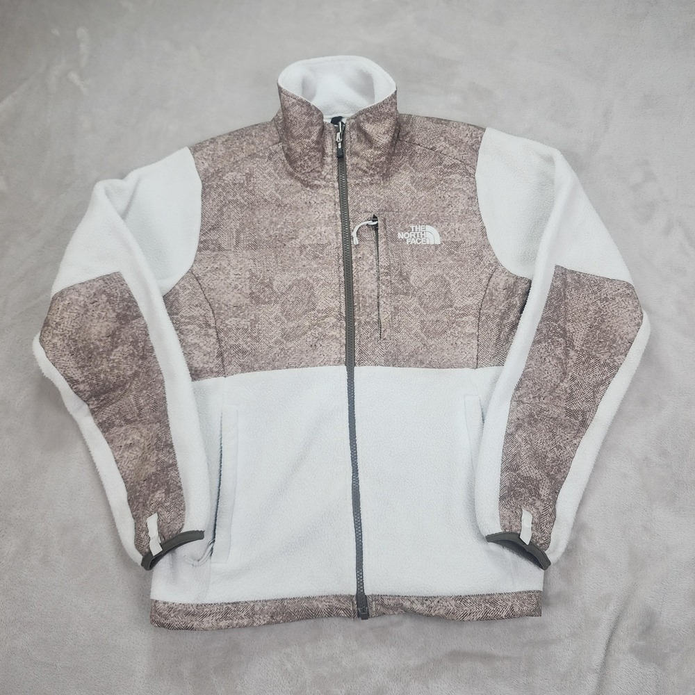 The North Face Denali Jacket Womens Small White Brown Fleece Outdoor Hiking Warm